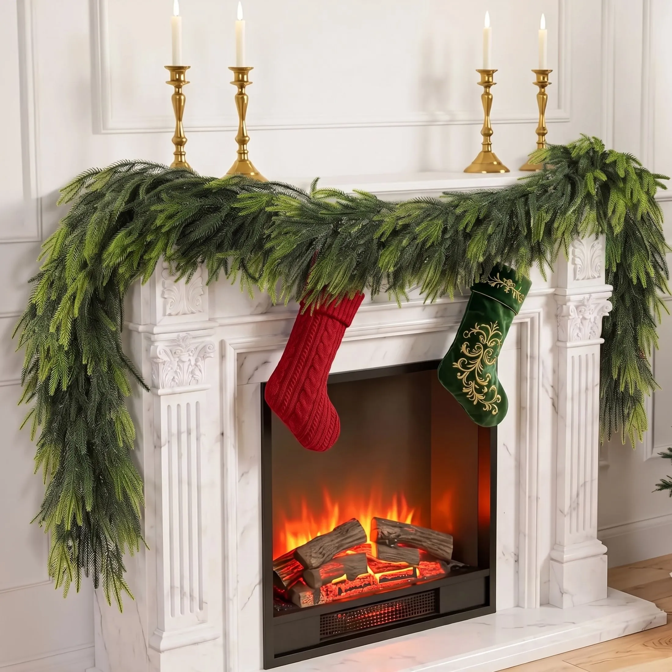 9 ft Real Touch Norfolk Pine Christmas Garland (2-Pack)
